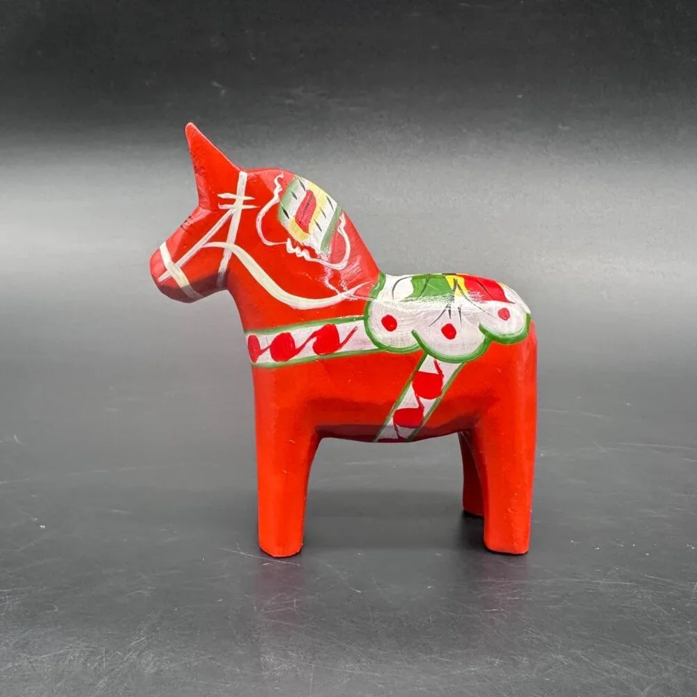 Dala Horse Swedish Hand Painted Red Wooden Folk Art Figurine Scandinavian Decor